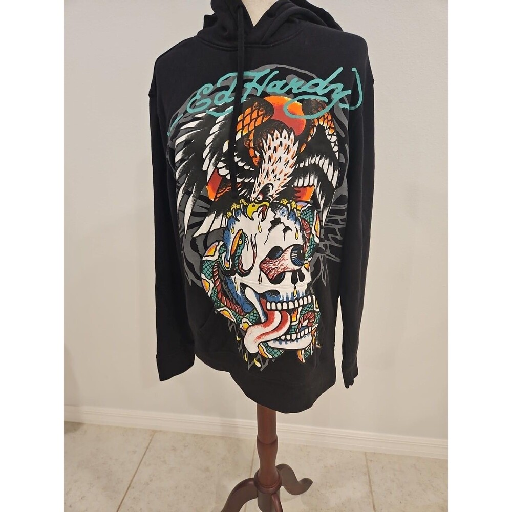 Ed Hardy Skull Eagle Snake Graphic Hoodie Black Men’s M Tattoo Y2K